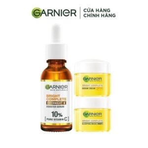Bộ ba Dưỡng chất ban đêm Garnier 10% Vitamin C nguyên chất & Kem dưỡng ngày đêm (30mlX18mlX18ml)