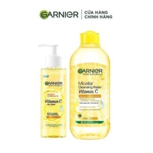 Bộ đôi Gel rửa mặt Vitamin C & Nước tẩy trang dưỡng sáng da Garnier Bright Complete (120ml x 400ml)