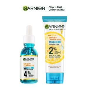 Bộ sản phẩm làm sạch, giảm mụn, dưỡng sáng da Garnier Anti-Acne Serum 30ml & Sữa rửa mặt 3-trong-1